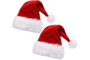 ALIMITOPIA 2pcs Christmas Santa Hat,Double Layer Luxury Plush Christmas Santa Claus Cap Xmas Hat for Adults