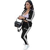Women's Striped Tracksuits 2 Piece Lounge Outfits Zip Up Sweatshirt and Sweatpants Sets with Pockets S-2XL