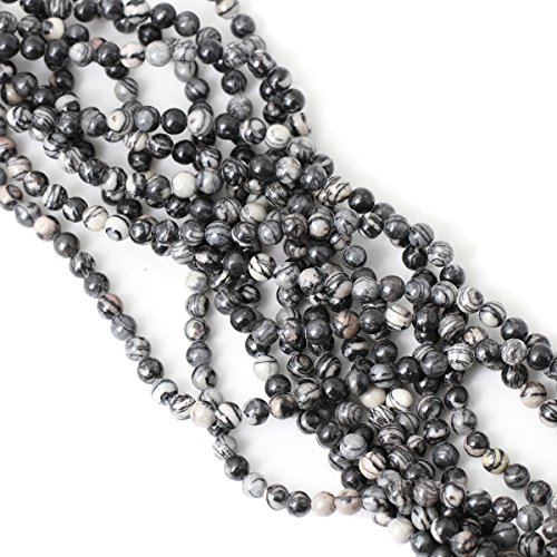 Qiwan 60PCS 6mm Black Network zebra Stripes Natural Stone Beads For Jewelry Making DIY Bracelet Necklace 1 Strand 15"