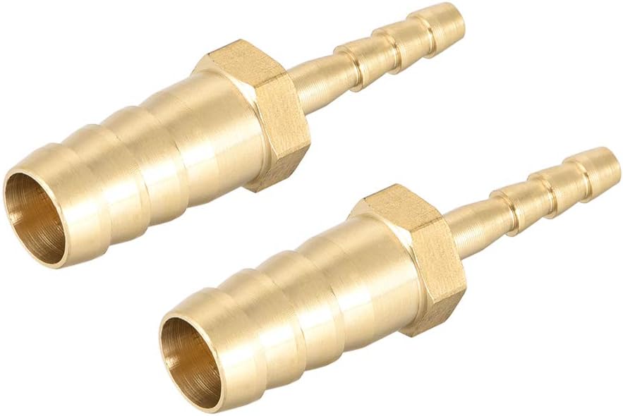sourcing map Straight Brass Barb Fitting Reducer, Fit Hose ID 10mm to 4mm 2pcs, Gold, 10mm x 4mm