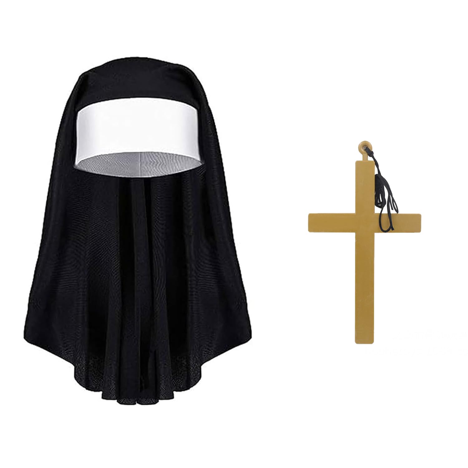XNHIU 2 Pieces Halloween Nun Costume Accessories Nun Headpiece Gold Cross Necklace Halloween Fancy Dress Theme Party Accessories for Women