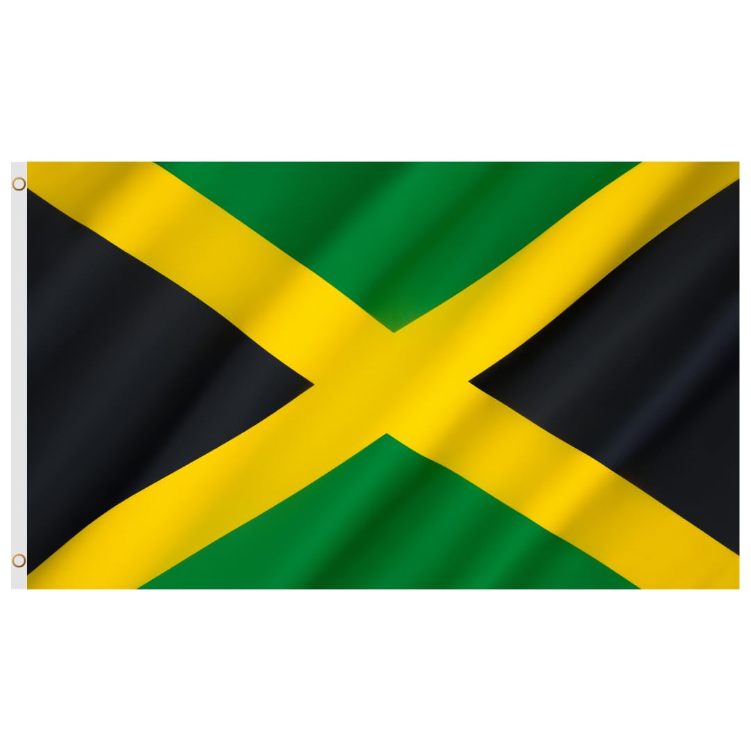 Second Ave Jamaica Flag 5ft X 3ft Large With Brass Eyelets Jamaican National Sports Party Festival Celebration Banner Flag