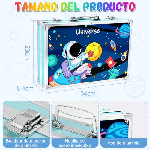 ZZBIFRJ Set de Arte Profesional Plegable de Aluminio, 145 Piezas Kit de Dibujo en Color, Lapices de Colores Profesionale Ideal Regalo para Niños (Astronautas)