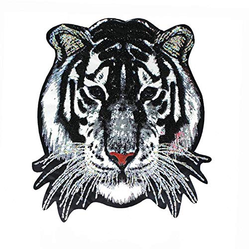 1 Piece of Large-Size Personality Domineering Tiger Cloth Pasted with Fashion Clothing Patch Pasted with Clothing Accessories Patched with Holes(41 X 36 cm) (Silver Tiger)