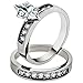 Marimor Jewelry His and Her 3 Piece Stainless Steel 1.65 Carat Cubic Zirconia Bridal Set and Men's Classic Wedding Band