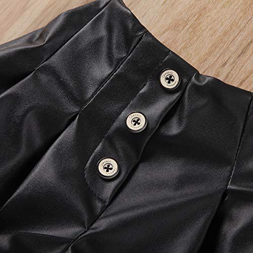 1-6Y Toddler Kids Baby Girl Clothes Ruffle Long Sleeve Button Down Shirts Top +Leather Shorts Skirt Fall Outfits Set (Pink, 12-24 Months)
