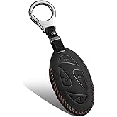 Compatible with Hyundai Key Fob Cover with Keychain,Leather Car Key Fob Case Fit for 2023 2024 2025 Ioniq 6 Grandeur GN7 KONA Elanrtra Santa Fe Tucson Smart Remote Key Accessories (Black)