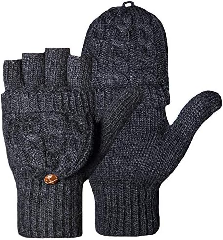 Fasker Women Knit Wool Gloves Fingerless Winter Warm Flip Gloves Mittens
