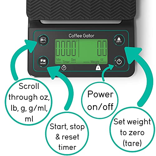 Coffee Gator Coffee Scale Digital, Multifunctional, Weighing Kitchen Scale w/Timer & ﻿Large