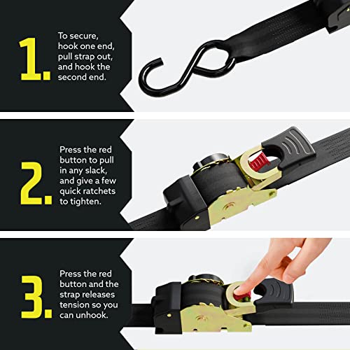 DC Cargo Auto Retractable Ratchet Straps Heavy Duty (4 Pack) 1" x 6