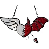 BOXCASA Angel and Devil Wings Decor Stained Glass Suncatcher for Window,Heart-Shaped Stained Glass Window Hangings,Angel Gifts for Women,Heart for Thanksgiving Gift