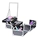 Joligrace Makeup Train Case Modern Style Cosmetic Box Organizer Key Lock 2 Trays Jewelry Storage with Mirror (Black-Silver)