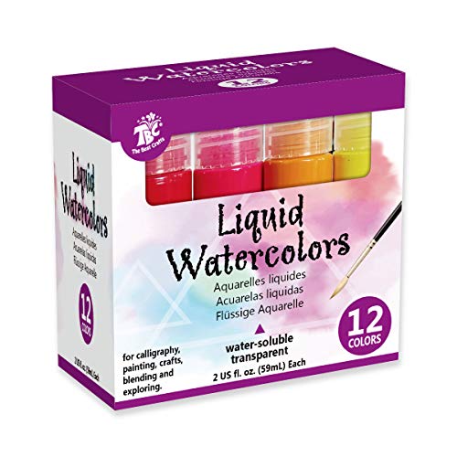 TBC The Best Crafts Liquid Watercolor Paint Set, 12 Vibrant Colors(2oz
