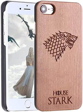 Wood iPhone 8 Case, iPhone 7 Cover, Real Natural Wood Carving Wooden Pattern Protection for Apple iPhone 7 / 8 Case (Cherry Wood - House Stark)
