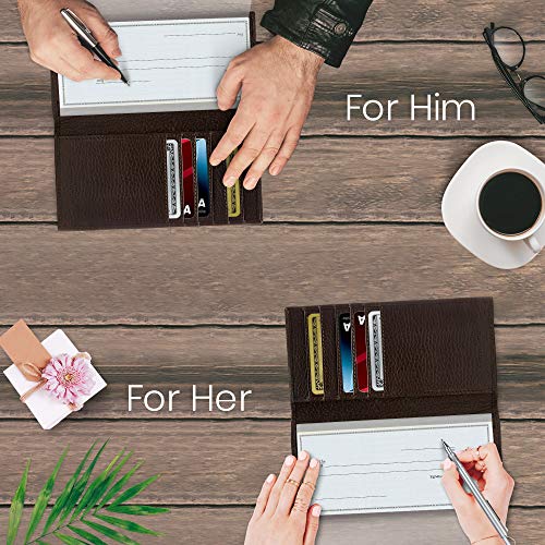 Genuine Leather Checkbook Cover For Women & Men - Checkbook Holder Check Book Covers For Duplicate Checks Card Wallet RFID