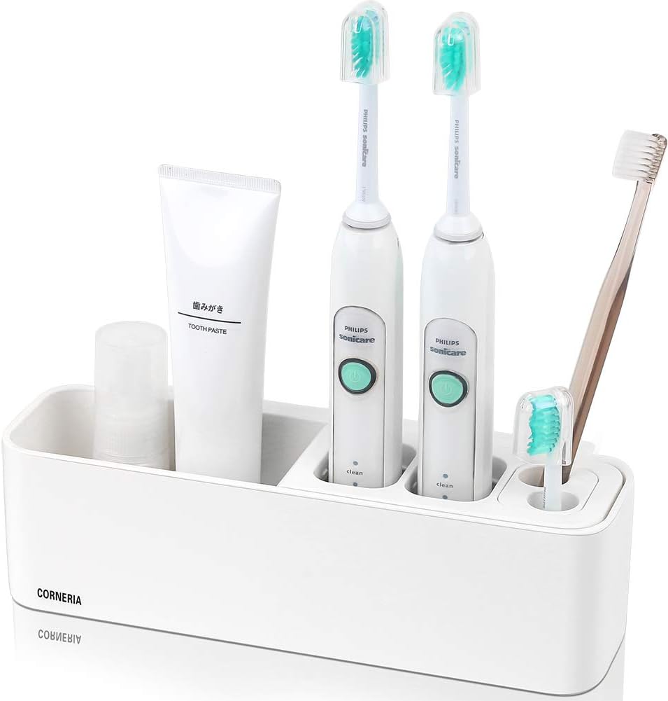 CORNERIA Easy-store Portacepillos De Diente - Soporte de Cepillo de Dientes con Ventosa, Desmontable(Blanco)