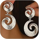 Gold Two Layered Spiral Earring Silver Spirals Earrings Golden Geometric Statement Dangle Earring for Women Trendy Chunky Swirl Earrings Fashion Jewelry Gifts