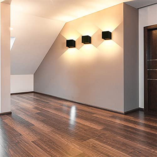 Sunsign lampara exterior pared, 12W lampara de pared, iluminación led modernos, Ángulo de haz ajustable hacia arriba y hacia abajo, IP65 impermeable, 4 pieza, negro(luz calida)