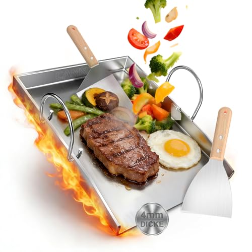 Camxon Universelle Edelstahl Plancha Grillplatte 40.5×31CM mit 4MM verdickt