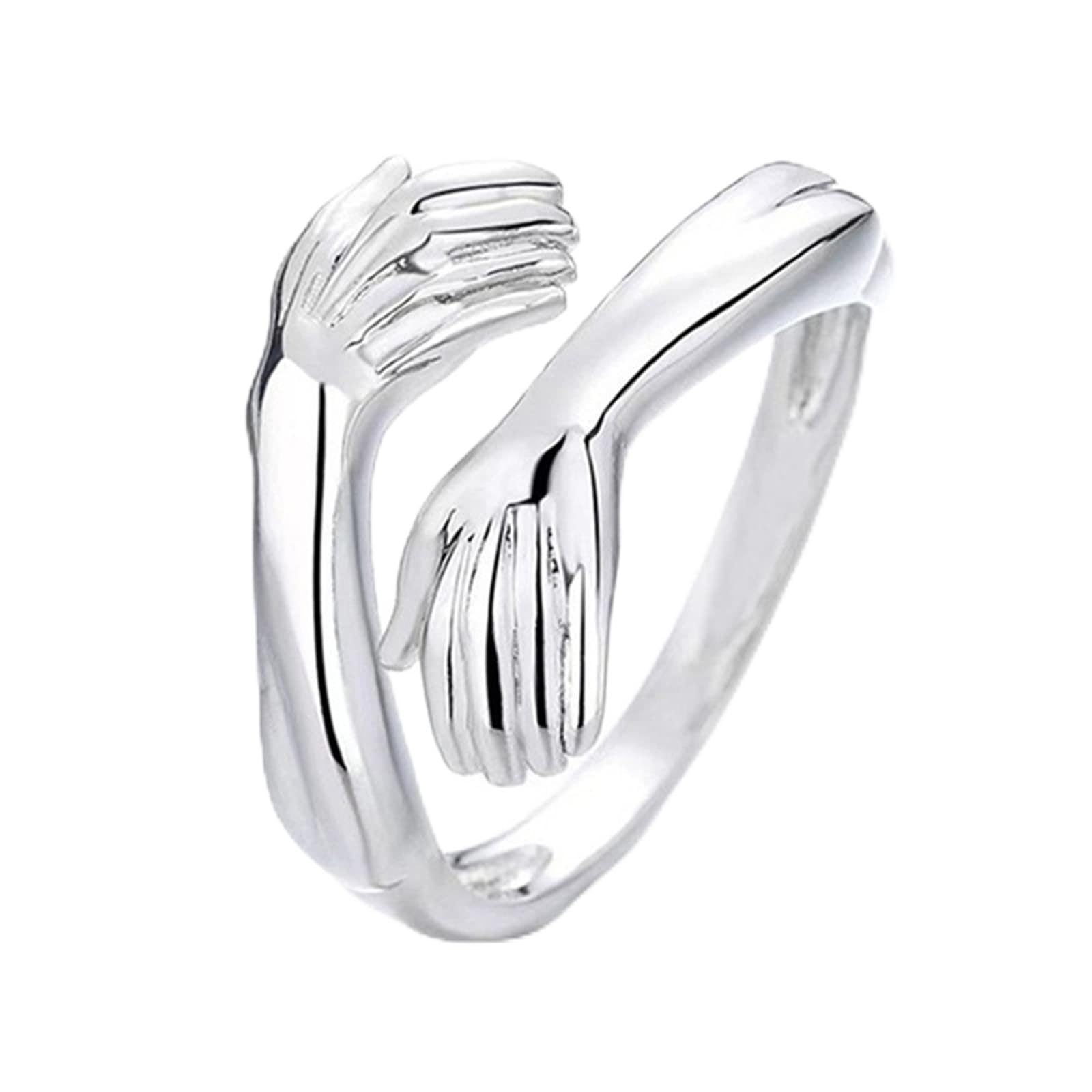 Yienate Silver Hug Hands Ring Romantic Hug Hands Embrace Finger Band Open Ring for Women Girls