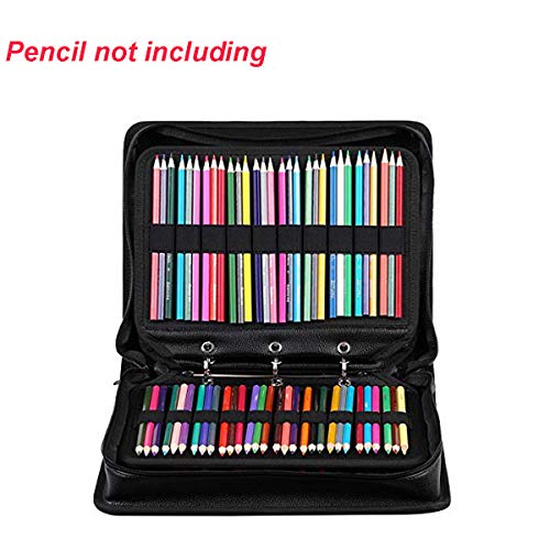 BOMKEE Pencil Case Holder 210 Slots PU Leather Pencil Holder Gel Pen Bag with Adjustable Removable Strap Zipper Closure Large Capacity Pen Organizer (Black)