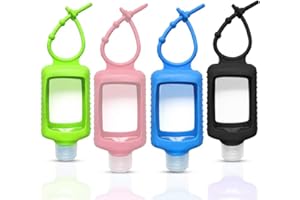 FUNAUPGO 4 Pack Travel Size Plastic Clear Bottles w/Silicone Sleeve Refillable Empty Squeeze Containers Leakproof Flip Cap Keychain Bottles Hand Sanitizer Holder for Backpack Travel Outdoor (60ml/2oz) (A)