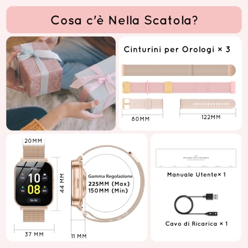 Women's Smartwatch, 1.85 Inches HD Watch 30+ Tage Autarkiezeit Telefonfunktion mit Herzfrequence/SpO2/Schlaf Monitor 120+ Sportmodi Schrittzähler Fitness Smart Watch for iOS Android, Roségold/1000mAh