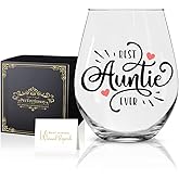 Perfectinsoy Best Aunt Ever Wine Glass with Gift Box, Auntie Gifts, Best Auntie Ever Present, Baby Announcement, Funny Auntie Birthday Gifts for New Aunts, Aunts, Women, Sisters