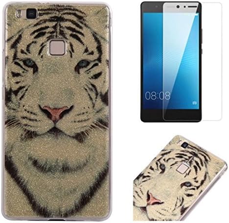 For Huawei P9 Lite Case with Screen Protector,OYIME Glitter Slim Fit Clear Silicone Soft TPU Anti-Scratch Drop Proof Resistant Rubber Protective Back Cover (Tiger)