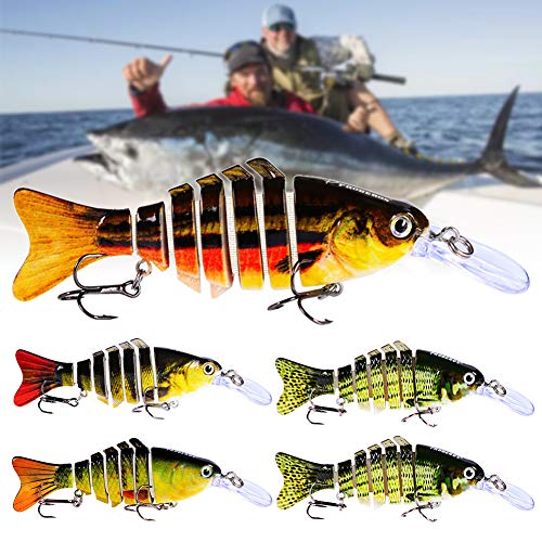Tzutogether 5 Pièces Leurres De Pêche, Leurres De Pêche En Mer Avec 2 Crochets Aigus Super Tranchants Réaliste Coule Lentement Kit De Pêche Pour Leurres De Brochet Jaune Doré Et Poisson De Mer