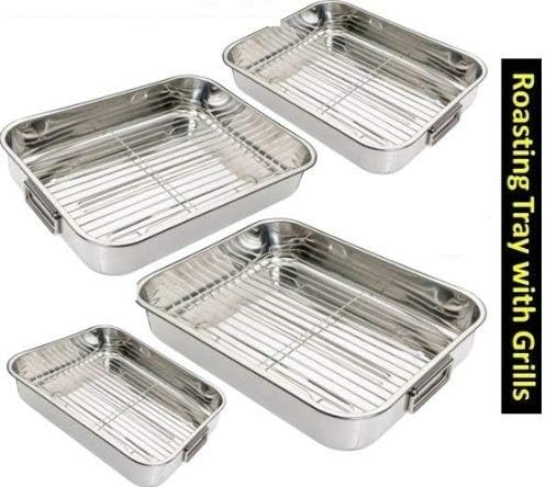 Prima 4PC Stainless Steel Roasting Tray Set with Grill Racks