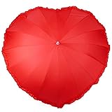 Creative Red Heart Shaped Long-handled Sun Rain