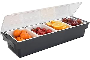 FEOOWV Plastic Condiment Caddy with Lid, 4 Compartments Condiment Server Organizer Holder for Home,Bar,Restaurant,Black