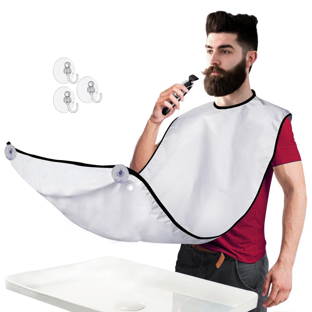 Mobi Lock Beard Bib Apron, Beard Shaving Catcher Bib - Trimming Apron and Shaving Cape - For Men (Birthday, Father's Day, Christmas) - with Hooks, Storage box and E-Book