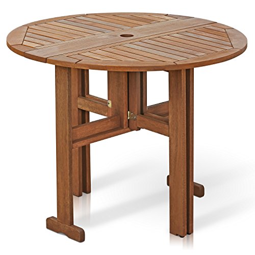 Furinno TIOMAN Patio Table, Gateleg Round Outdoor Side Table, Coffee Table, for Patio, Garden, Porch, Natural