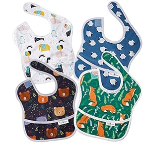 Tickleton Stay-Clean Waterproof Baby Bibs for Girls & Boys 4 pcs | Eco-Friendly Lightweight Toddler Bibs with Pocket…