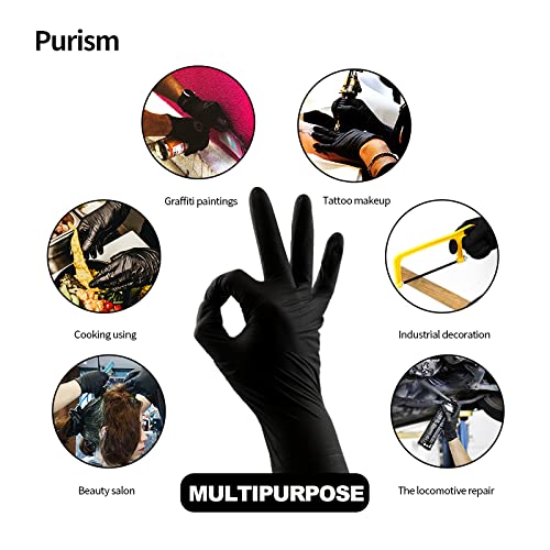 Purism Black Nitrile Gloves, 4mil, Size X-Large, 100 Pcs, Powder-free Latex free