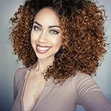 MISSQUEEN 2 Tone Ombre Wig Black to Brown Synthetic Kinky Curly Wigs for Black Women Heat Resistant Fiber.