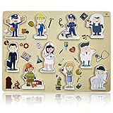 Wooden Chunky Puzzle Profession People Pieces - Learning Educational Puzzle Board with Free Standing Pieces for Toddlers & Kids (10 pcs) Gleeporte