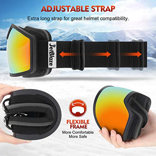 JetBlaze Ski Snow Goggles, Dual Layers Lens Anti-Fog UV Protection Spherical Snowboard Goggles for Men Women Youth Adult (Red)