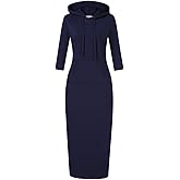 MISSKY Women's Casual Pocket Slim Pullover Maxi Hoodie Dress