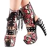 SHOW-STORY-Punk-Skull-Rose-Print-Stud-Buckle-Lace-UpPlatform-Bone-Heel-Club-Ankle-Bootie-SandalsLF80663