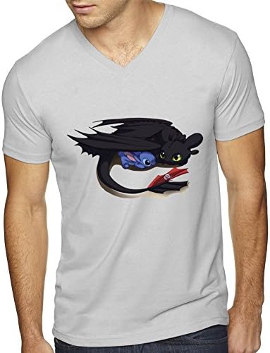 Customized Poly Cotton Comfortable Stitch And Toothless Men's T-Shirt V-neck Ash