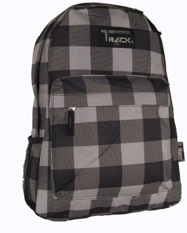 white and black checkered backpack