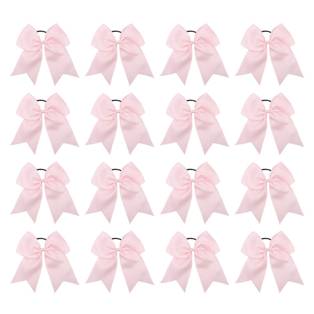 Photo 1 of 16PCS 8" Large Cheer Hair Bows Ponytail Holder Elastic Band Handmade for Cheerleading Teen Girls College Sports (Pink, 1 Count (Pack of 16))
