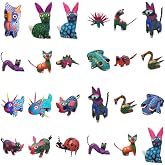 Puerta21 Alebrijes Mexican Folk Wood Carving Sculptures oaxacan alebrije Set Mexican widdling carvings Animal Figurines from Oaxaca Art Decor (Set of 5)