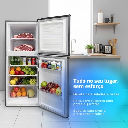 Geladeira Refrigerador Compacto HQ 140L Duplex Defrost, Baixo Consumo A+++ Preto/Cinza HQ-140RDF (220, Volts)