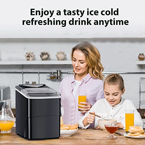 Ice Makers Countertop, Self-Cleaning Function, Portable Electric Ice Cube Maker Machine, 9 Bullet Ice Ready in 6 Mins, 26lbs 24Hrs with Ice Bags and Scoop Basket for Home Bar Camping RV(Black)