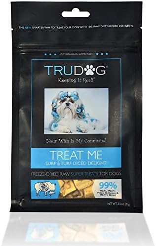 Real Meat Organic Dog Treats - Treat Me: Surf &amp; Turf Diced Delight Freeze-Dried Raw Super Treats (2.5oz) - 100% All Natural, Support Healthier Teeth &amp; Gums, Skin &amp; Coat, and Boosted Immune System