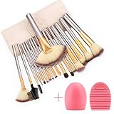 City View 18 Pieces Makeup Brushes Set Professional Wood Handle Premium Synthetic Kabuki Foundation Blending Blush Concealer Eye Face Liquid Powder Cream Cosmetics Brushes Kit with Brush Washing Egg